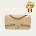 [Premium Quality] – Chanel Classic Grain Gold Hardware Handbag Beige 9.8 Inches A01112