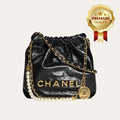 [Premium Quality] – Chanel 22 Mini Handbag Shiny Crystal Pearls Gold Tone Metal Black 7.8 Inches As3980 B10672 94305