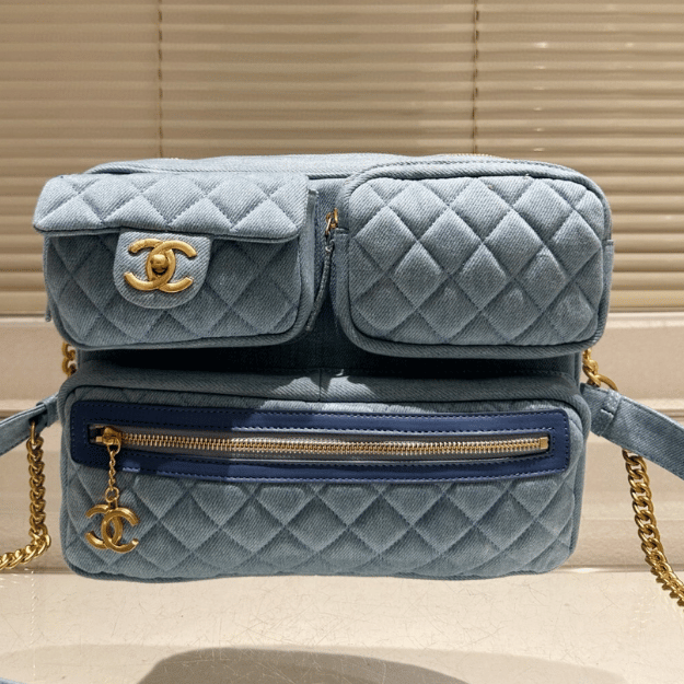 Chanel Quilted Camera Bag Blue 12.2 Inches