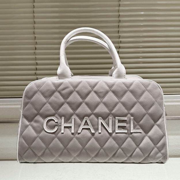 Chanel Vintage Quilted Bowling Bag Grey 13.8 Inches