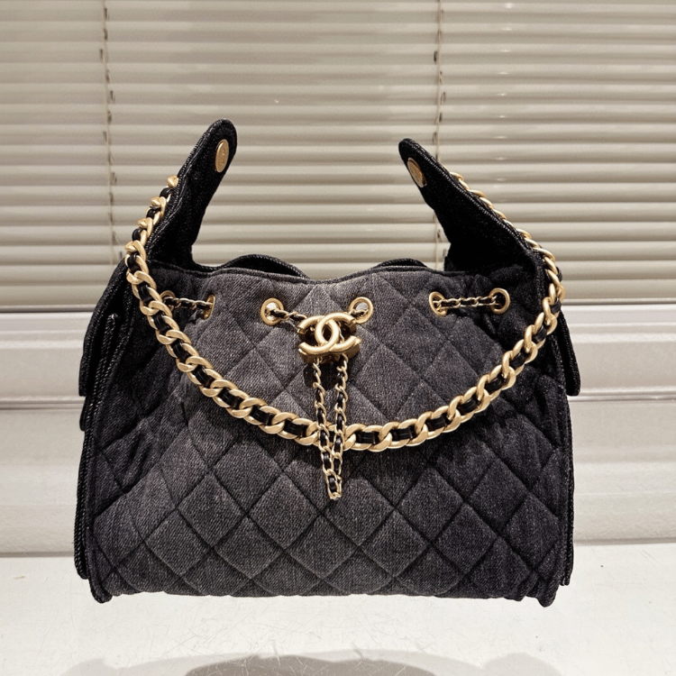 Chanel 25 Hobo Bucket Bag Black 10.2 Inches