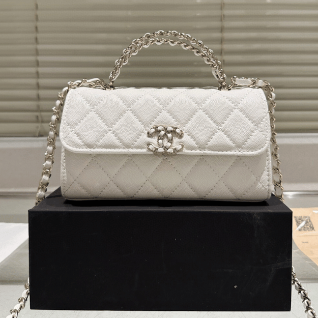 Chanel Wallets On Chain (Woc) Top Handle Bag White 7.1 Inches