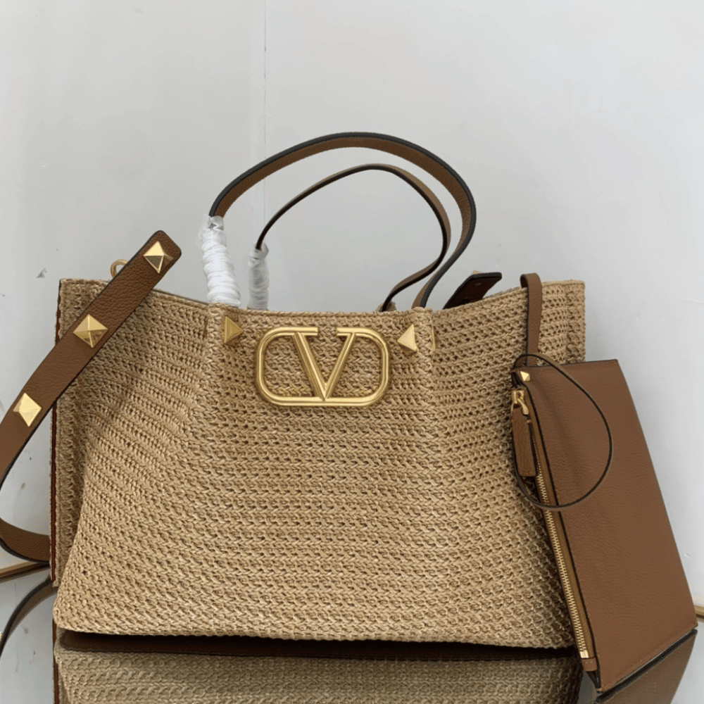 Valentino Vlogo Raffia Vlogo Tote Bag 13.8 Inches 7W2B0K39Yce_D84