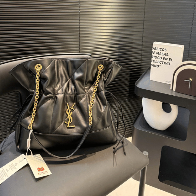 Saint Laurent Loulou Drawstring Bucket Bag Black 13 Inches 809824Aab321000