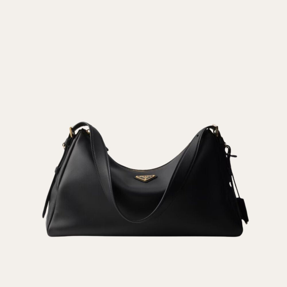 Prada Aimée Large Leather Shoulder Bag Black 15.4 Inches 1Bc228 2Cys F0002 V Lvm