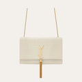 Saint Laurent Kate Medium Tassel In Crocodile White 9.4 Inches