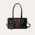 Gucci Borsetto Medium Boston Bag Black Leather 11 Inches 866732 AAGIQ 1053
