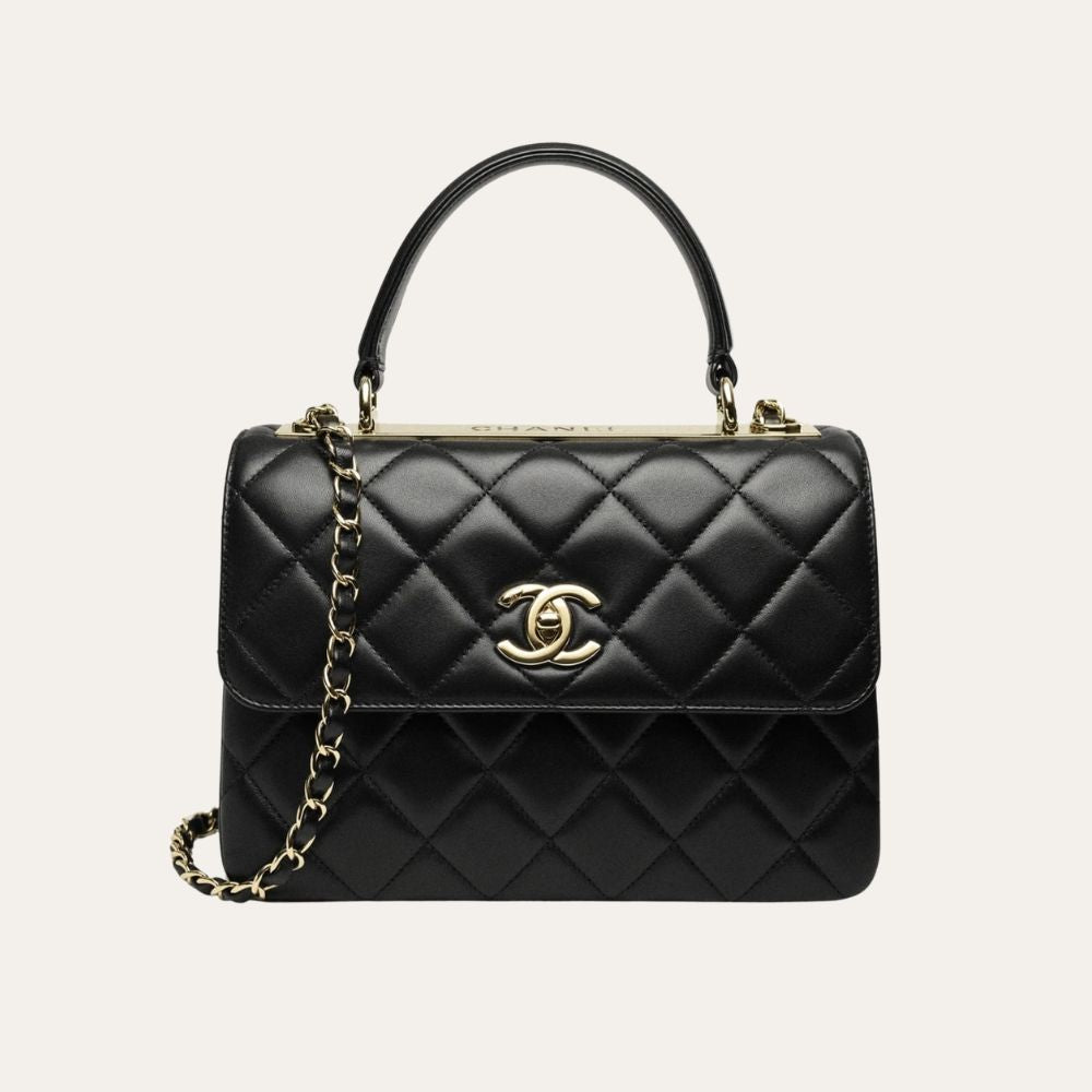 Chanel Flap Bag With Top Handle Bag With Gold Metal Black 9.8 Inches A92236 Y60767 94305