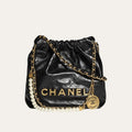 Chanel 22 Mini Handbag Shiny Crystal Pearls Gold Tone Metal Black 7.8 Inches As3980 B10672 94305
