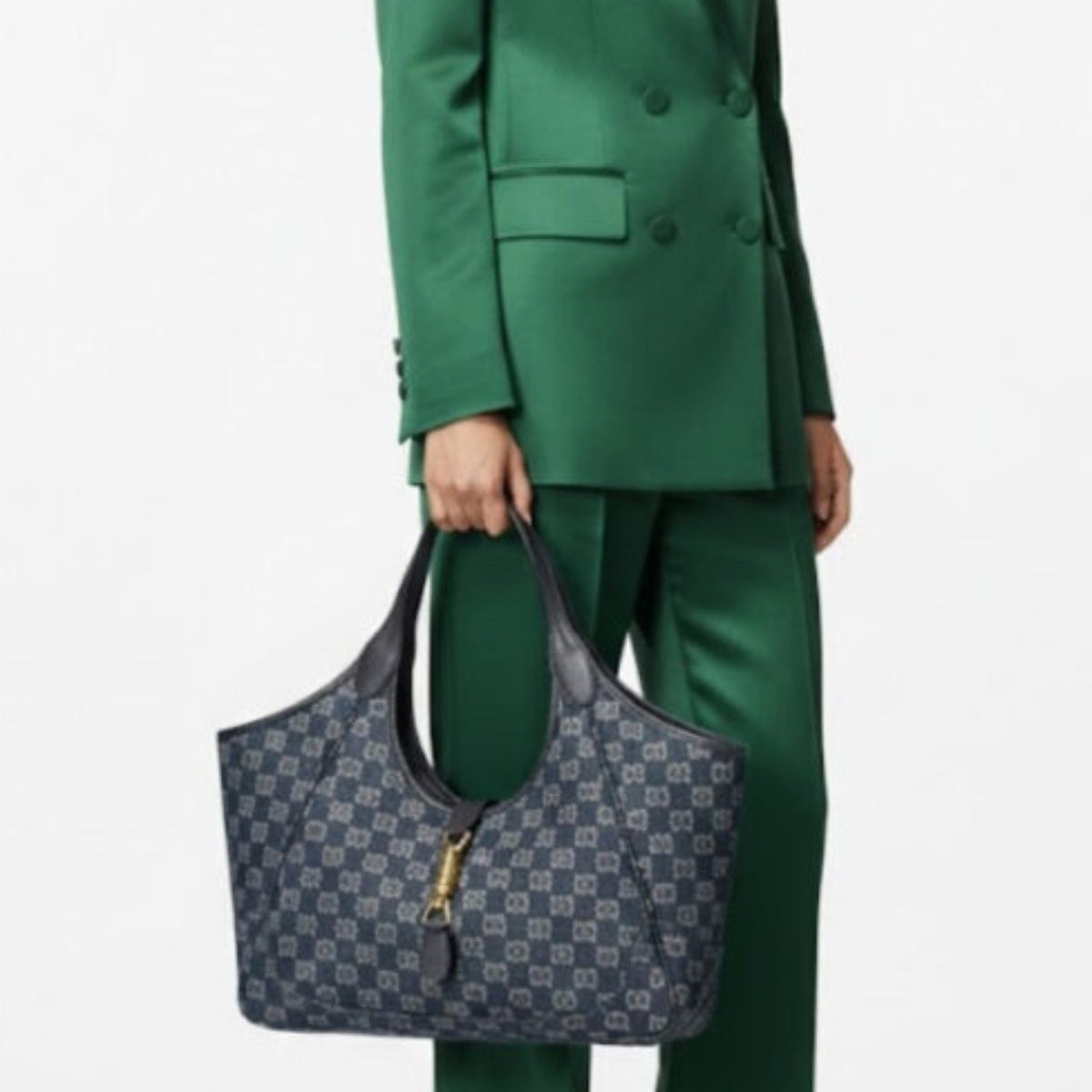 Gucci Mercato Medium Tote Bag Denim Navy Blue 14.2 Inches