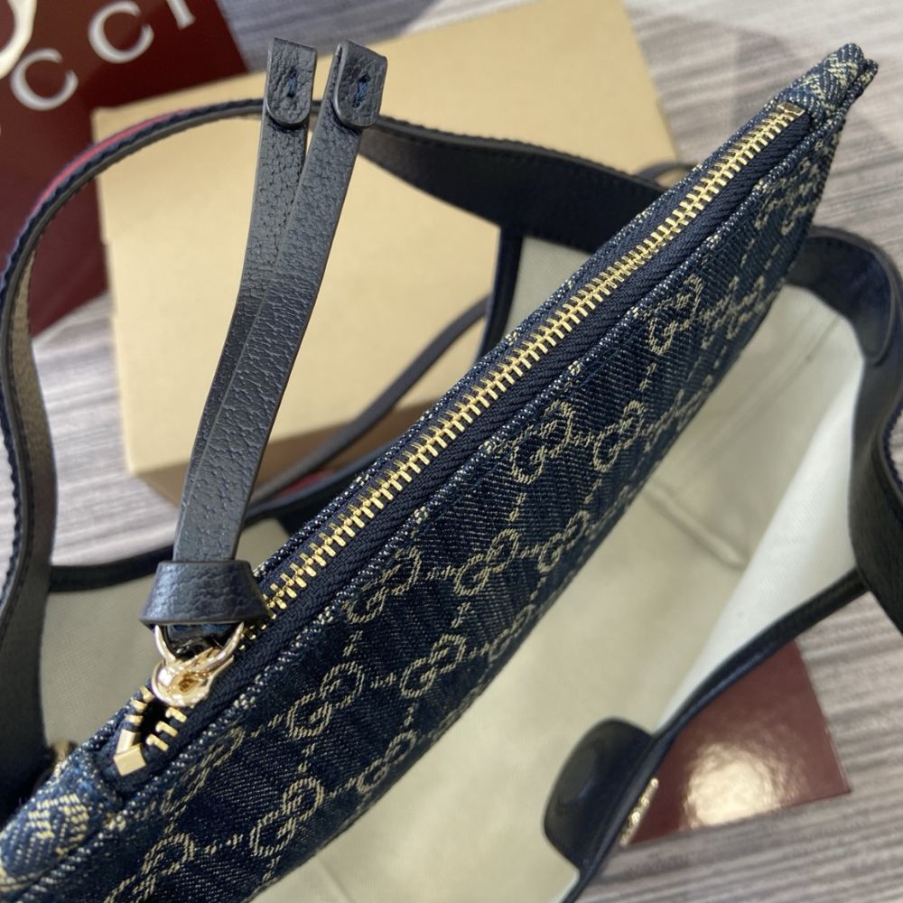 [Premium Quality] Gucci Giglio Small Tote Bag Blue And White Gg Denim 9.8 Inches 860845 Fafrw 8864