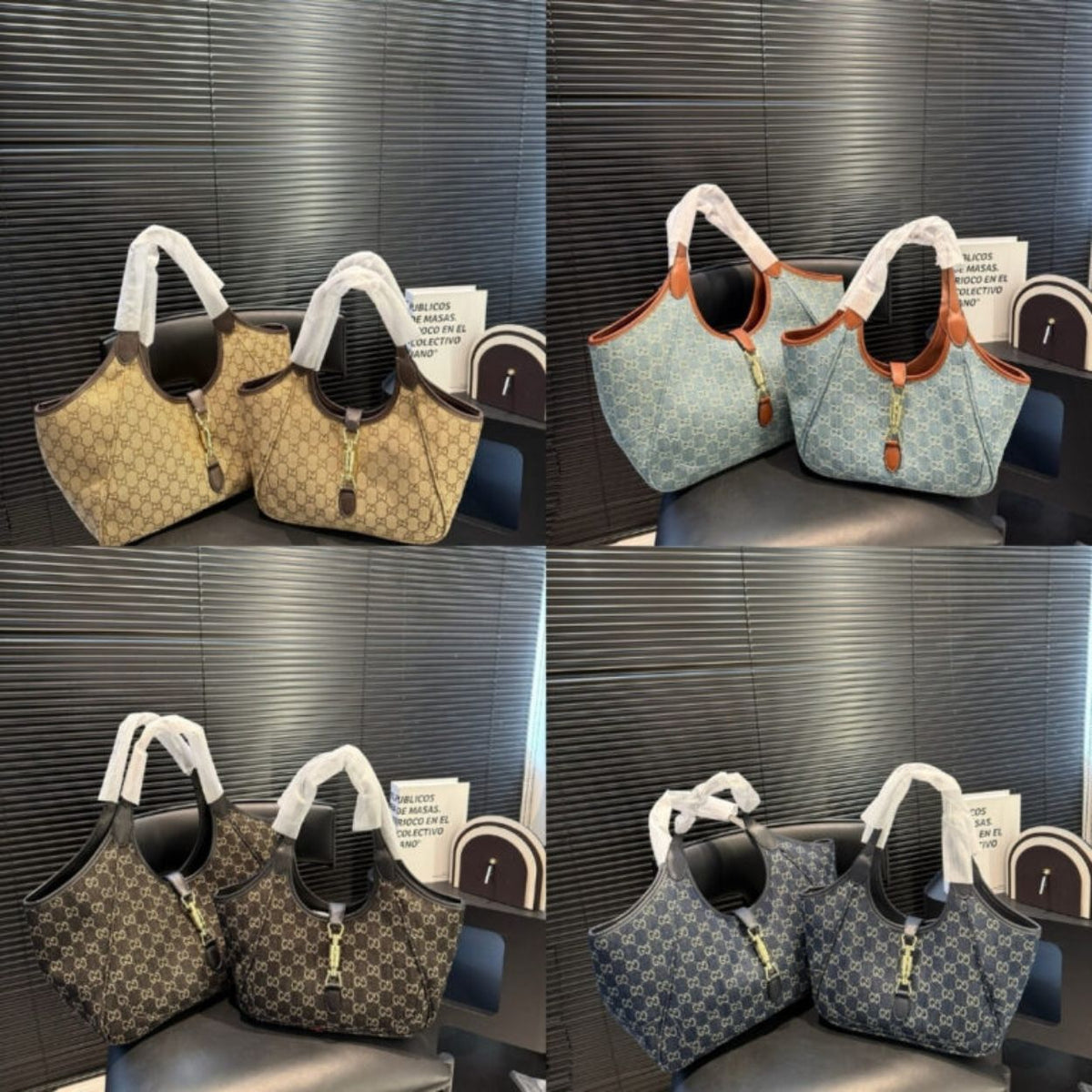 Gucci Mercato Medium Tote Bag Denim Navy Blue 14.2 Inches