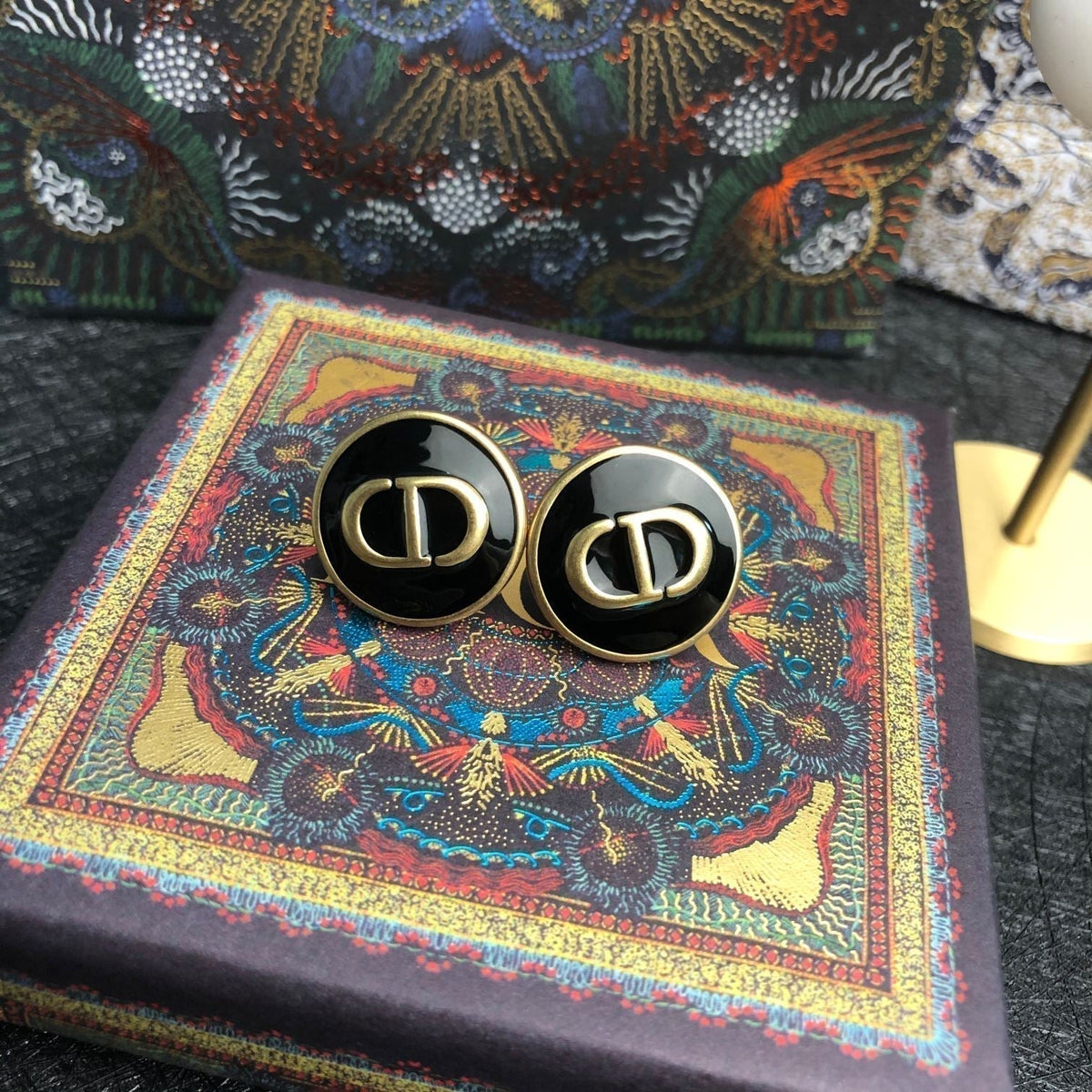 Dior CD Onyx Stud Earrings