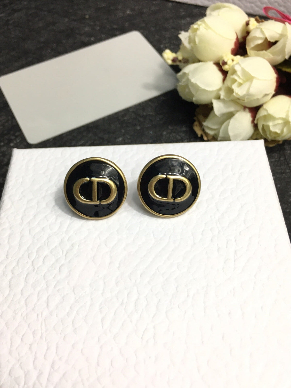 Dior CD Onyx Stud Earrings