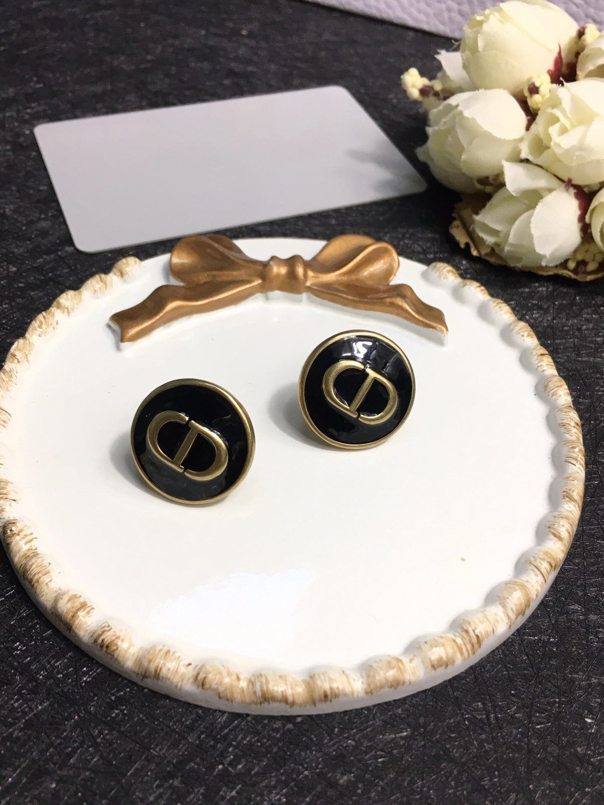 Dior CD Onyx Stud Earrings