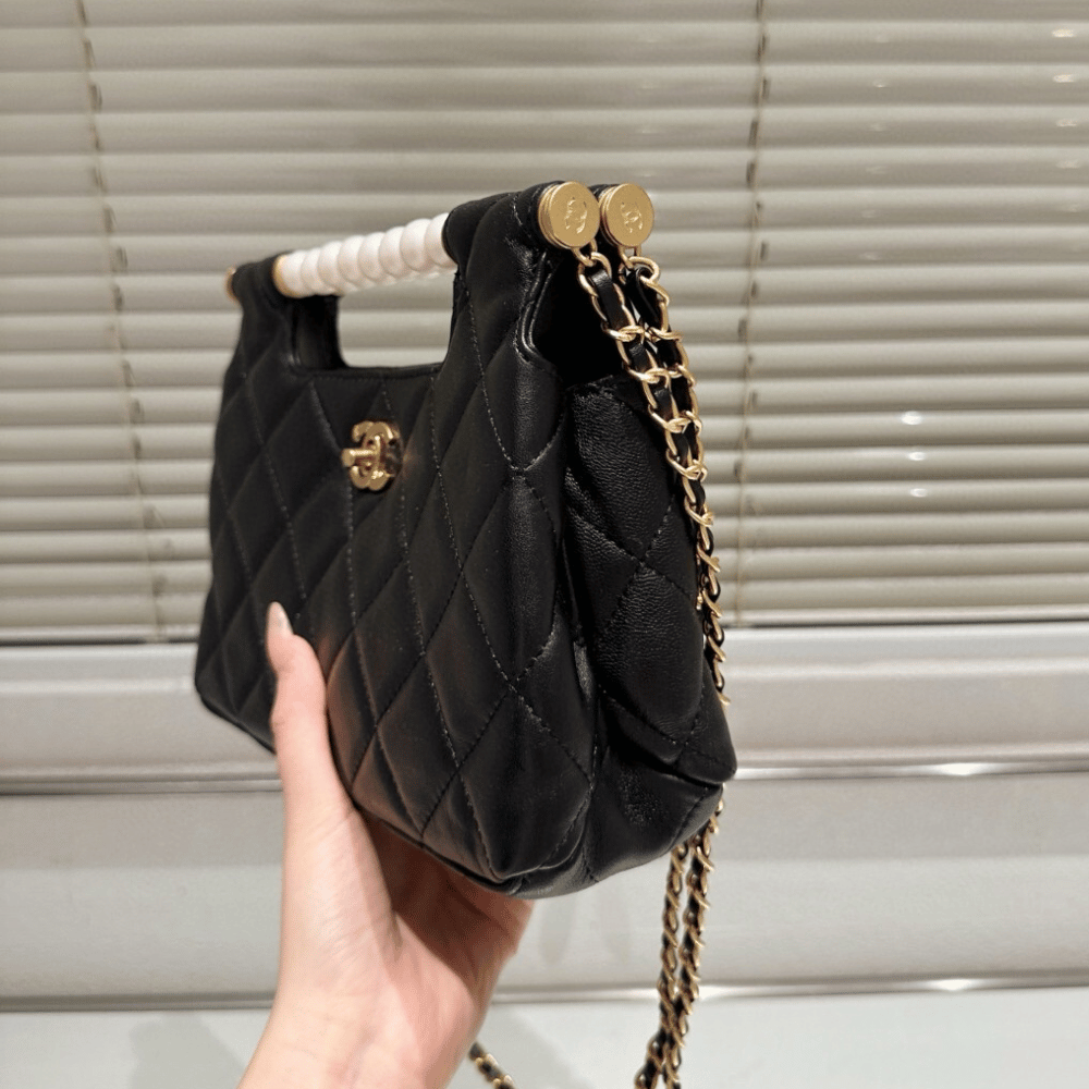 Chanel Small Tote Shini Pearls Gold-Tone Metal Black 9.1 Inches