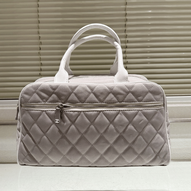Chanel Vintage Quilted Bowling Bag Grey 13.8 Inches