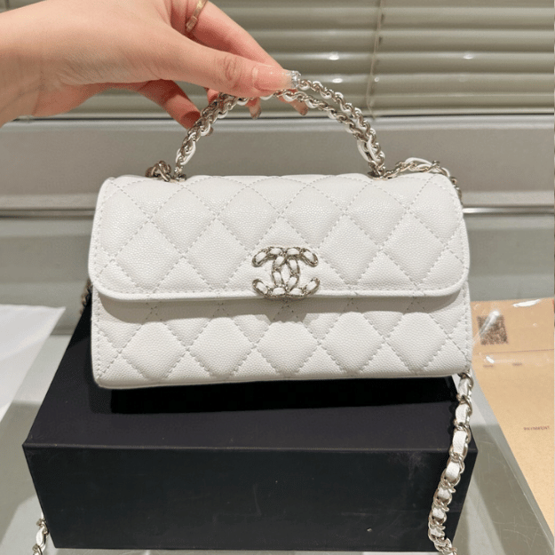 Chanel Wallets On Chain (Woc) Top Handle Bag White 7.1 Inches