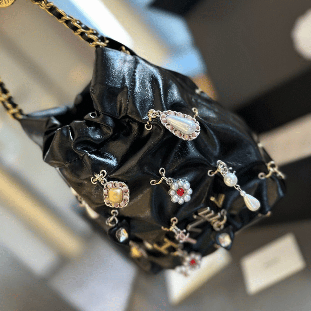 Chanel 22 Mini Drawstring Bucket Bag Black 7.9 Inches