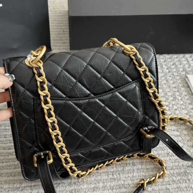 Chanel Vintage Postman Flap Backpack Black 8.7 Inches