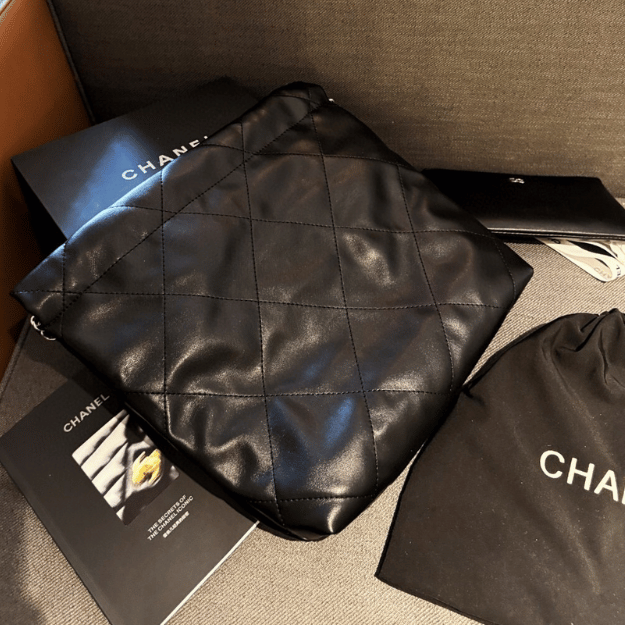 Chanel 22 Drawstring Bucket Bag Black 13.8 Inches