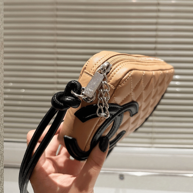Chanel Cambon Ligne Shoulder Bag Milk Tea/Black Bicolor 8.6 Inches