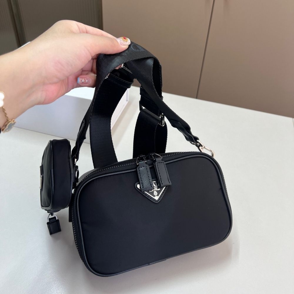 Prada Brique Re Nylon And Saffiano Leather Bag Black 7.9 Inches 2Vh070 2Dmh F0002 V Xmp