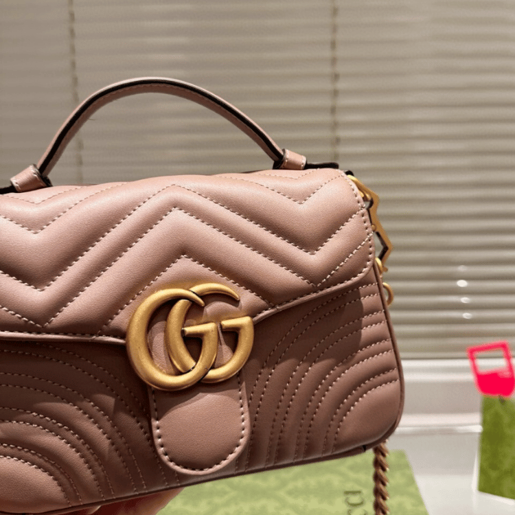 Gucci Gg Marmont Top Handle Chain Shoulder Bag Nude 8.3 Inches