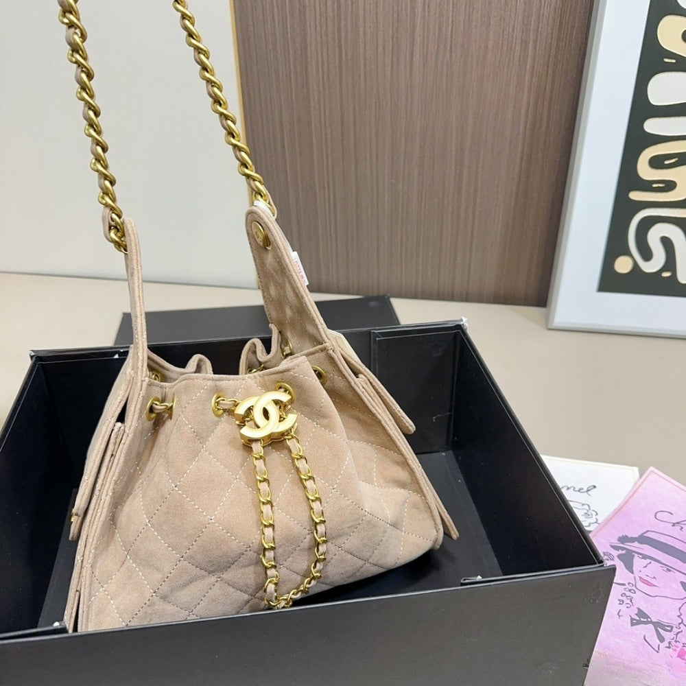 Chanel 25 Small Suede Leather Handbags Light Beige 26Cm