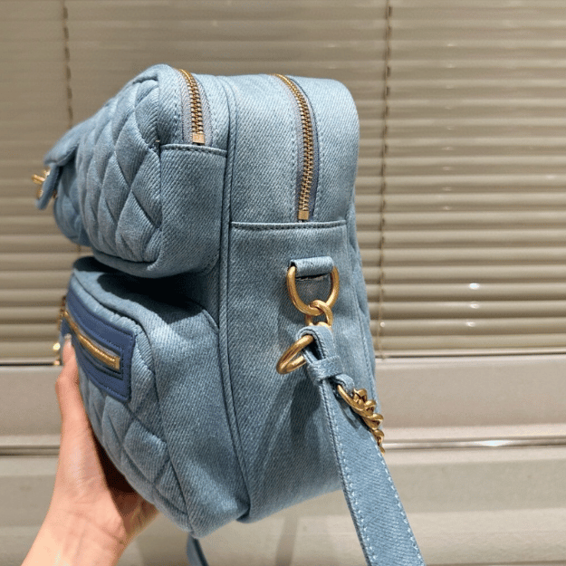 Chanel Quilted Camera Bag Blue 12.2 Inches