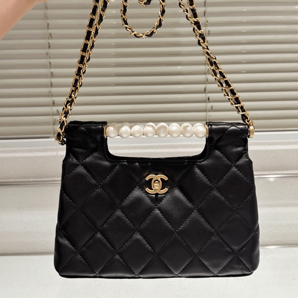 Chanel Small Tote Shini Pearls Gold-Tone Metal Black 9.1 Inches