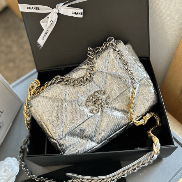 Chanel 19 Flap Bag Silver 10.2 Inches