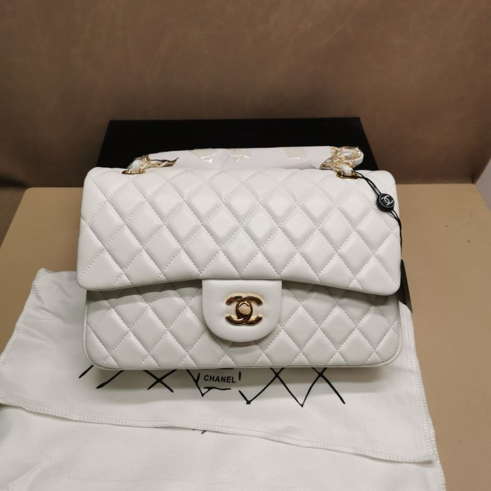 Chanel Classic Flap Bag White 9.8 Inches