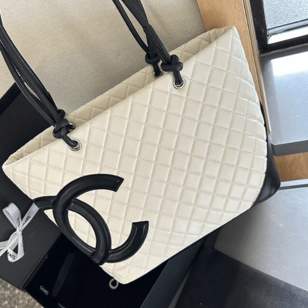 Chanel Cambon Line Tote Bag White/Black 11.0 Inches