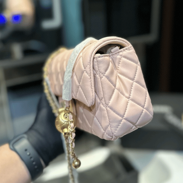 Chanel Mini Square Flap Bag With Gold Ball Light Pink 7.9 Inches