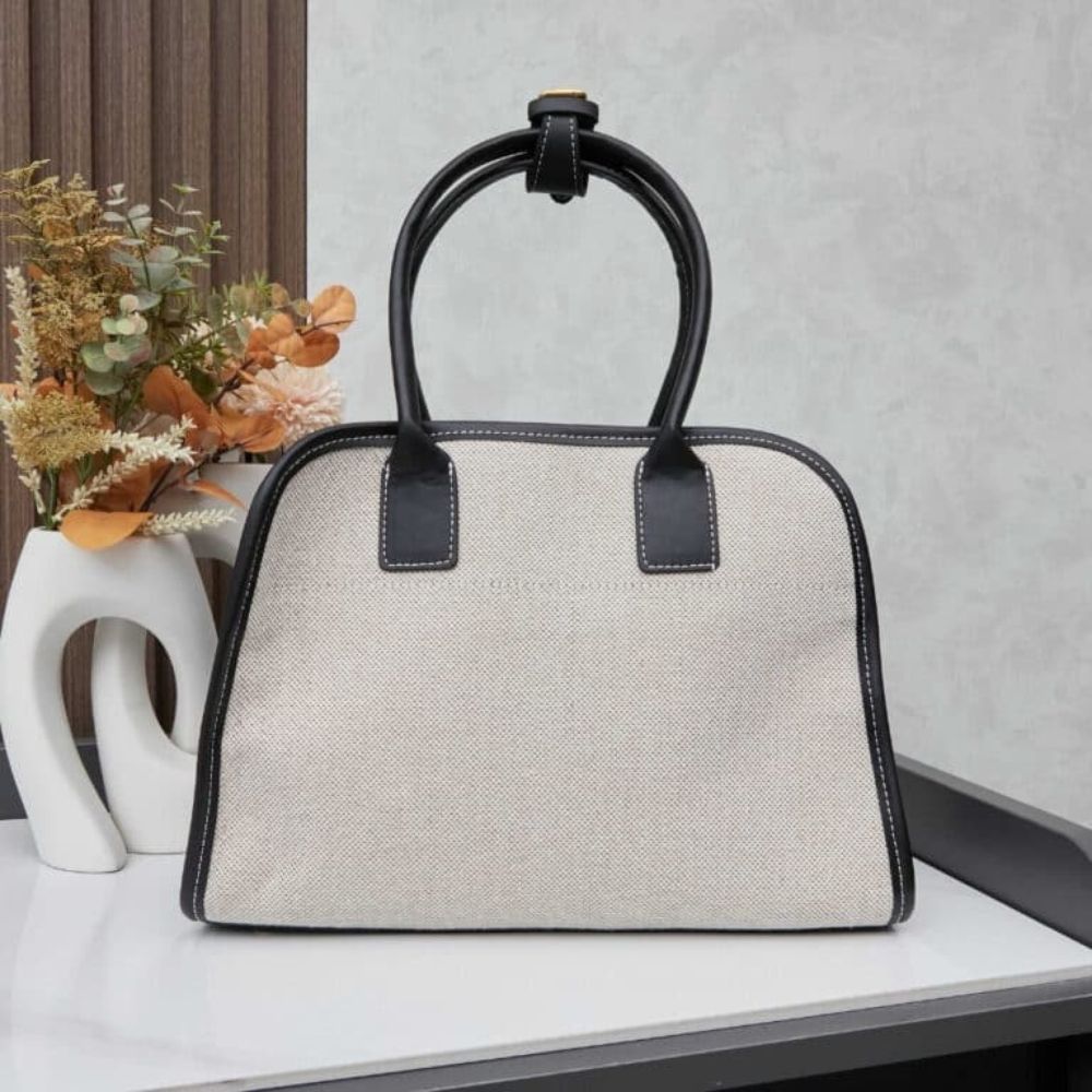 Prada Medium Blend And Leather Tote Bag Black 13 Inches 1BG572 2HJA F0I55 V OOZ