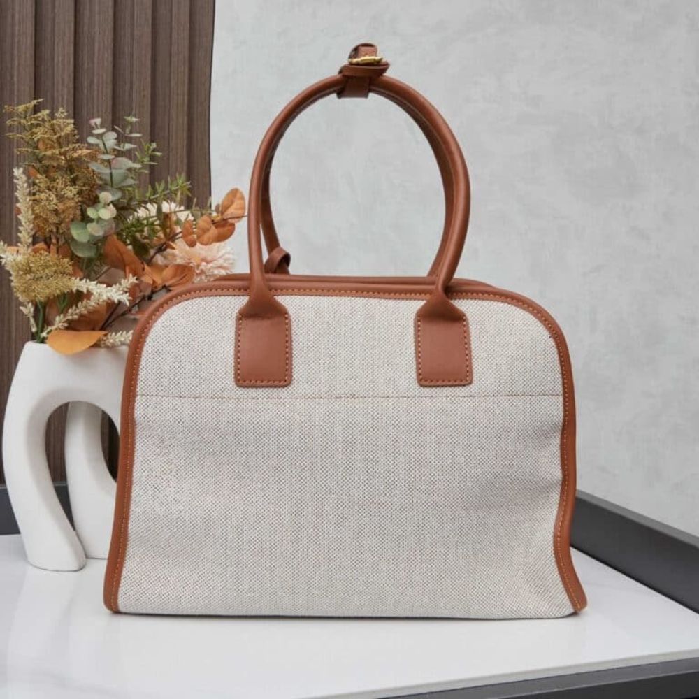 Prada Medium Blend And Leather Tote Bag Tan And Caramel 13 Inches 1BG572 2HJA F0KFZ V OOZ