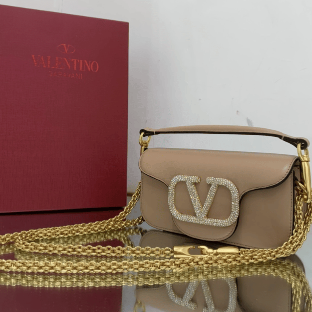 Valentino Locò Small Shoulder Bag Nude 7.8 Inches