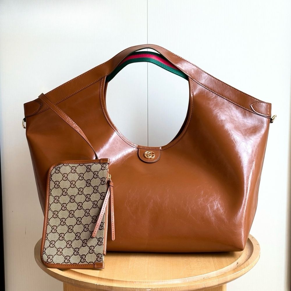 Gucci Giglio Large Tote Bag Dark Brown Leather 23.6 Inches 853971 AAF2H 7645