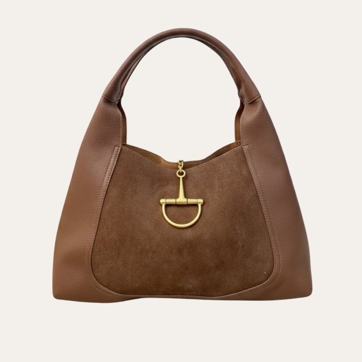 Gucci Softbit Maxi Suede Shoulder Bag Brown 16.5 Inches