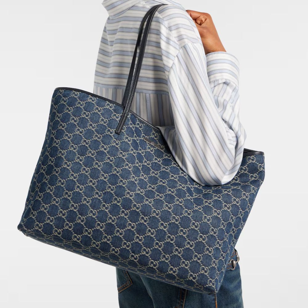 Gucci Generation Medium Tote Bag GG Denim Dark Blue 15 Inches