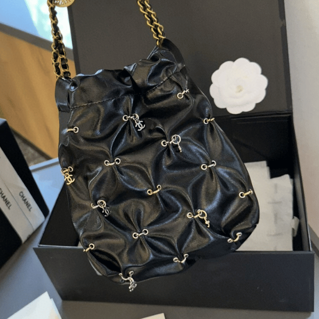 Chanel 22 Mini Drawstring Bucket Bag Black 7.9 Inches