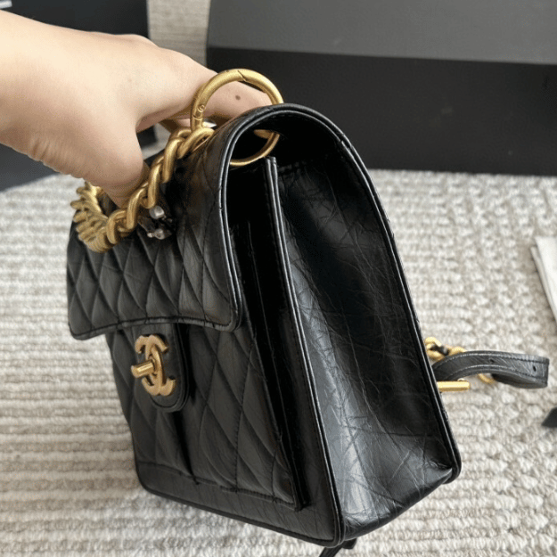 Chanel Vintage Postman Flap Backpack Black 8.7 Inches