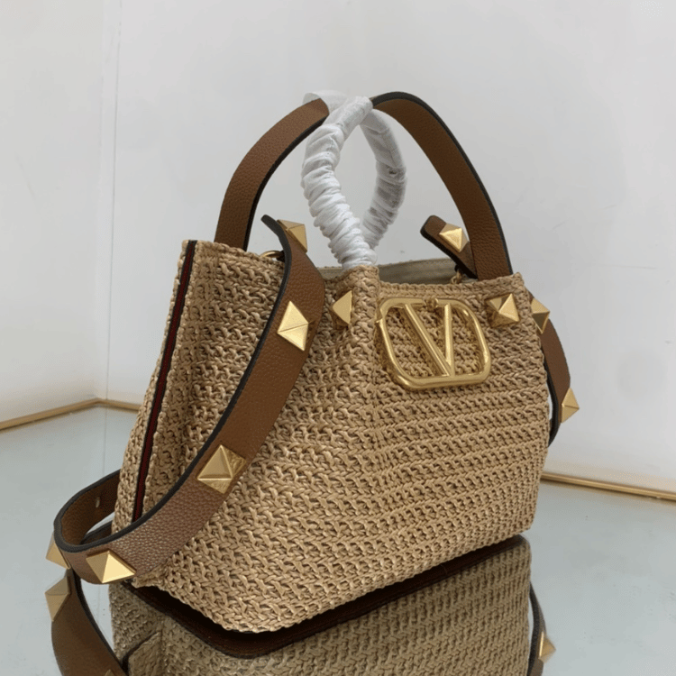 Valentino Vlogo Raffia Tote Bag 9.8 Inches