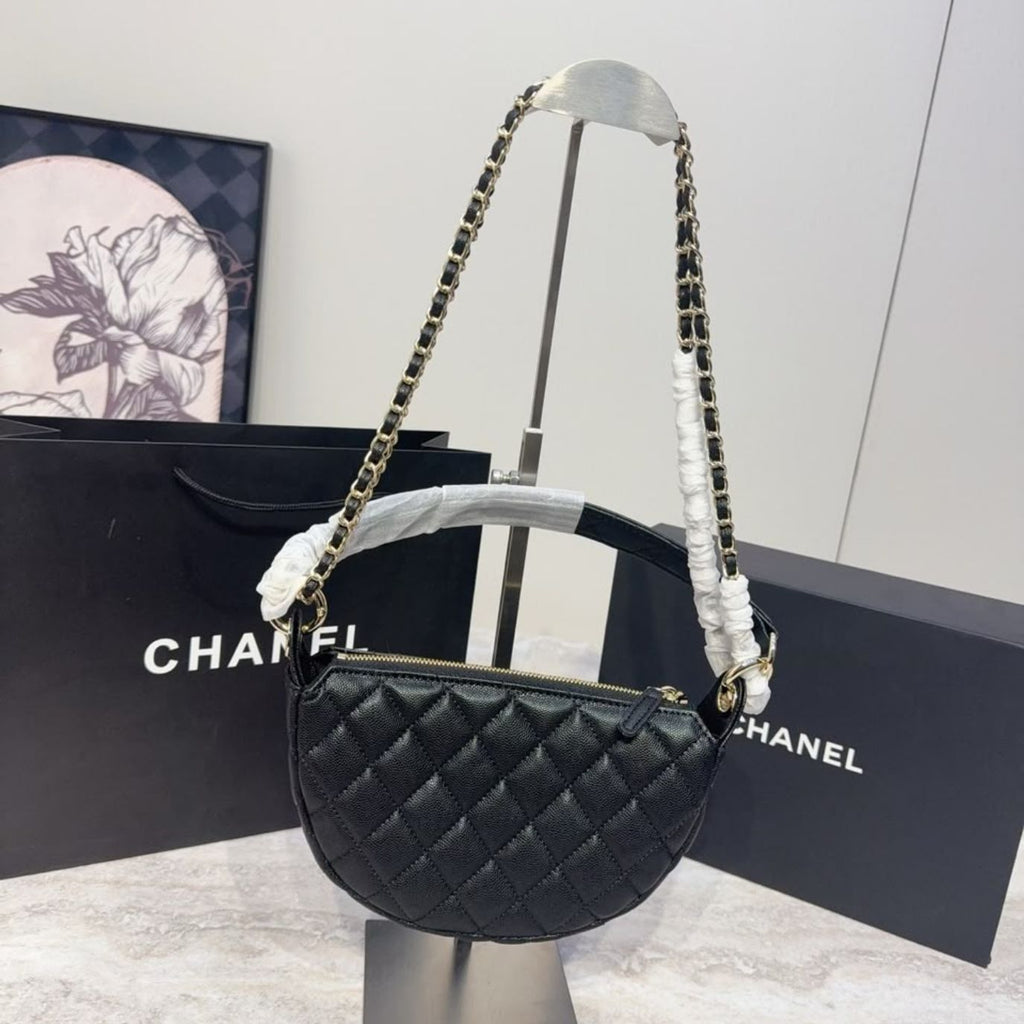 Chanel Quilted Chain Around Pouch Black 7.5 Inches