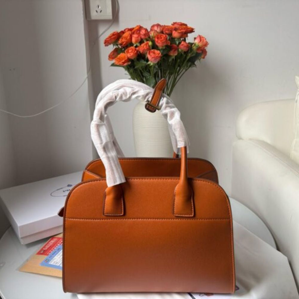 Prada Medium Leather Tote Bag Dark Orange 12.6 Inches 1Bg517 2Cys F03Bh V Ooo