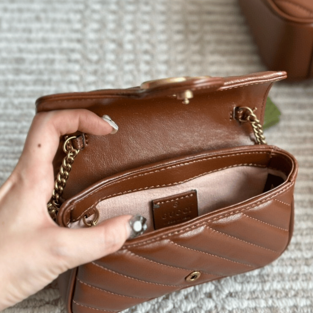 Gucci Gg Marmont Small Chain Shoulder Bag Brown 8.7 Inches