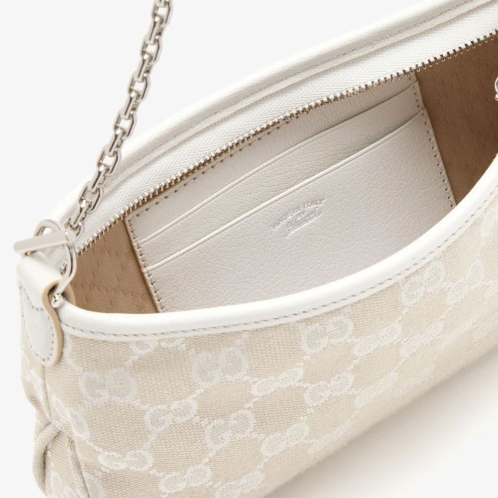 Gucci Gossip Small Shoulder Bag Ivory GG Canvas 8.3 Inches