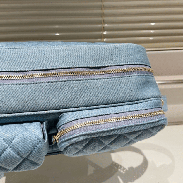 Chanel Quilted Camera Bag Blue 12.2 Inches