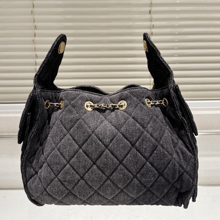 Chanel 25 Hobo Bucket Bag Black 10.2 Inches